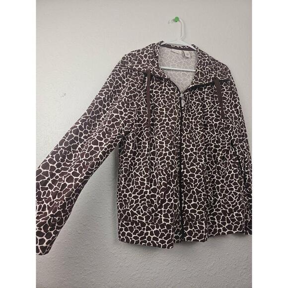 Kim Rogers Womens Brown White Animal Print Two Pockets ZipUp Jacket PXL - Picture 2 of 7